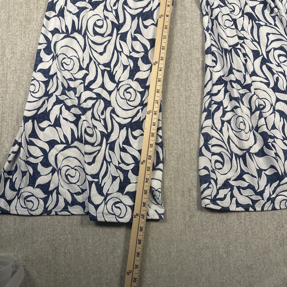 Coco Bianco Wide Leg Pants Blue & White Floral Women 8 Stretch Palazzo Boho USA - Picture 5 of 10